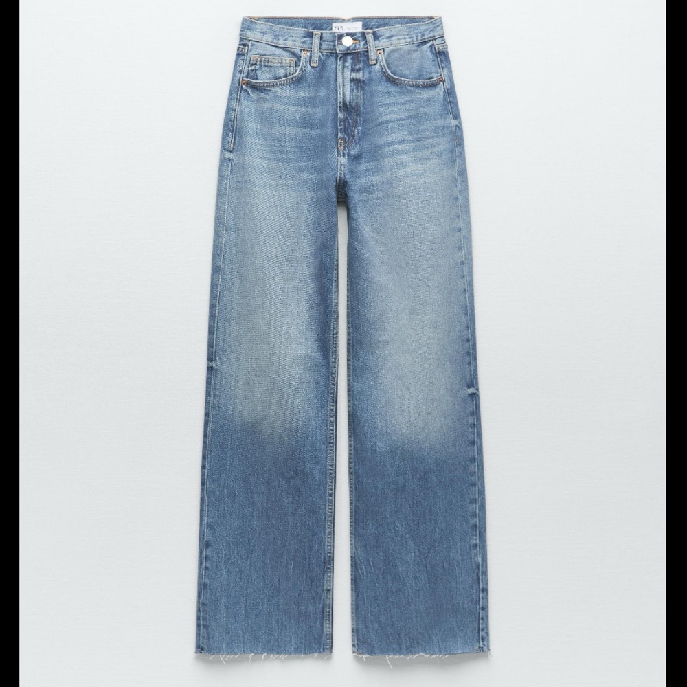 Zara High Rise Wide Leg Jean 6045/025 Blue Wash Size 25 (US 0)